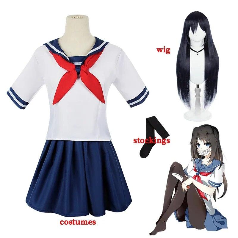 

Аніме Yandere Simulator Ayano Aishi Косплей Костюми Перука Жінки Дівчата Школа JK Уніформа Морська сорочка Спідниця Сукні Студентський одяг XXXL-(Full set+wig)