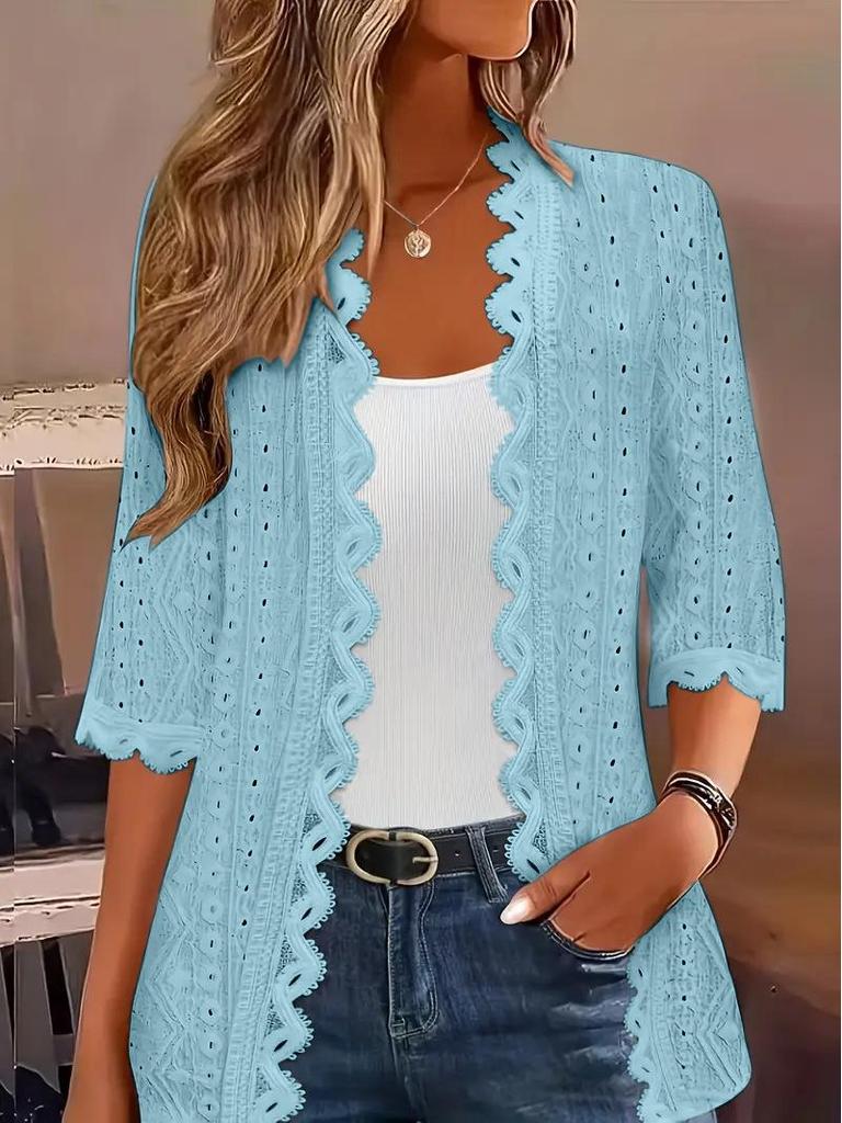 2025 Women's Mid-Sleeve Knit Cardigan with Lace Collar - Fashionable and Versatile Outerwear