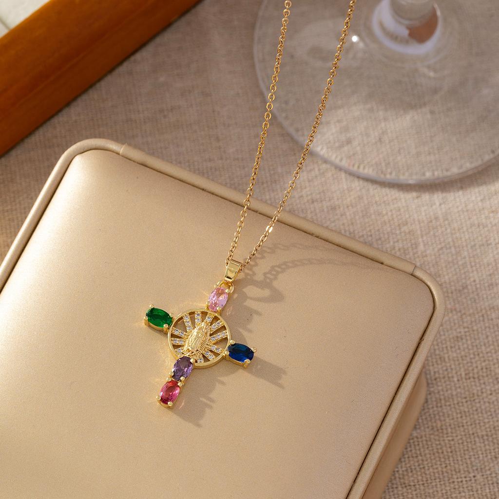 Micro Paved Titanium Steel Cross Pendant Necklace For Women Stylish Versatile Delicate Collarbone Chain