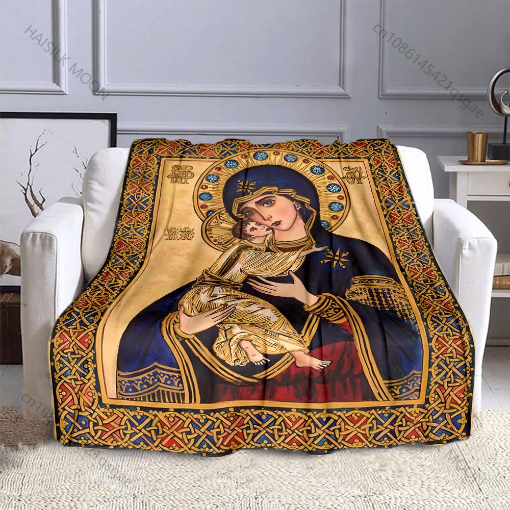 1PC Religious mother and child painting print blanket Prayer blankets for believers suitable for home sofa camping travel car