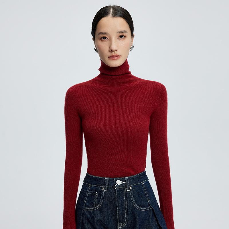 Women's High Neck Cashmere Sweater: Warm Wool, Solid Color, Perfect for Autumn and Winter.