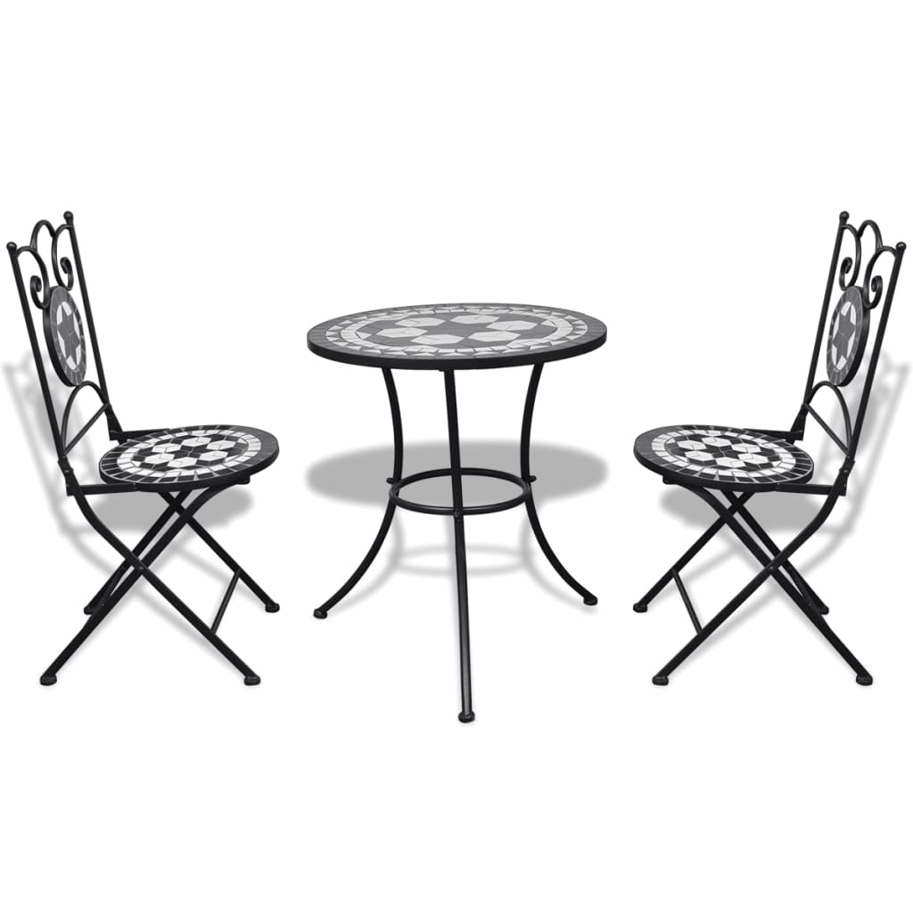 VidaXL 3-tlg. Bistro-Set Keramik Schwarz und Weiß