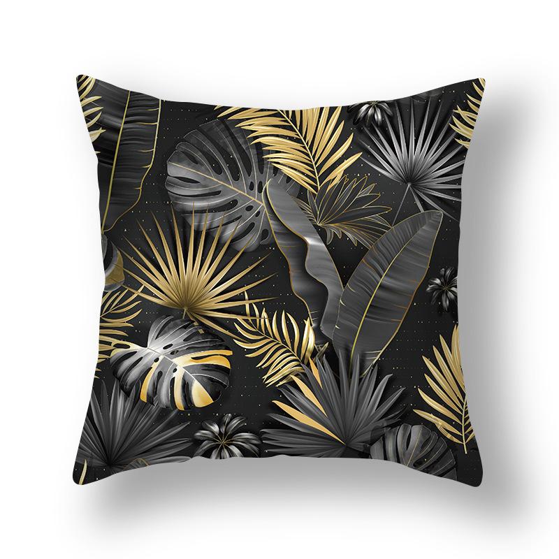 Gold Geometry Plant Watercolor Cushion Cover Short Plush Decorative Sofa Cushions Modern Simple Home Decor Pillowcase