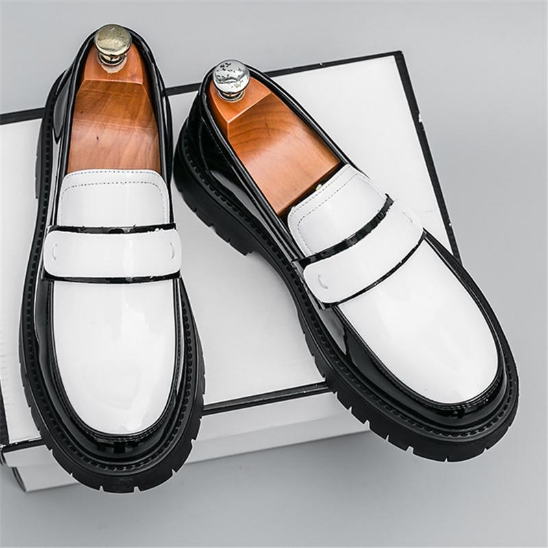 Designer Fashoin New Men Black White Mixed Casual Leather Shoes Male Height Increasing Loafers Wedding Dress Formal Footwear