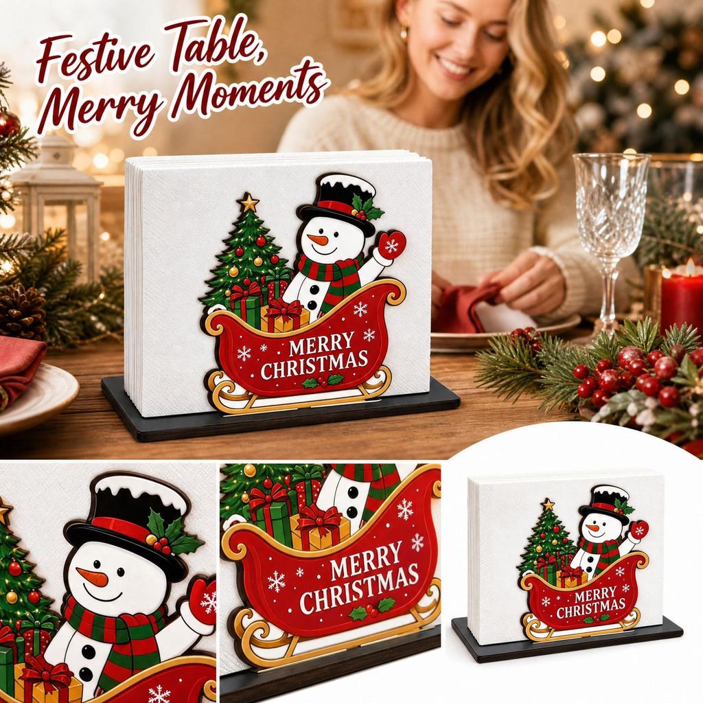 Christmas Wooden Napkin Holder, Tabletop Tissue Storage Box, Decorative for Dining Table, Party, Kitchen, Coffee Corner