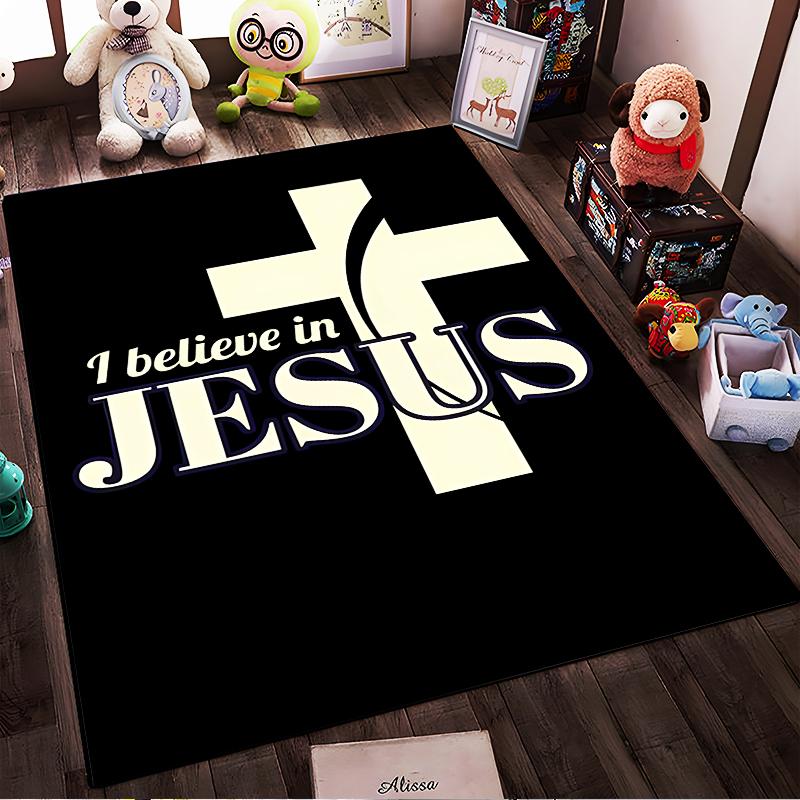 "I Believe In Jesus Cross Design Rug, Non-slip Rug Suitable for Living Room and Bedroom Sofas."