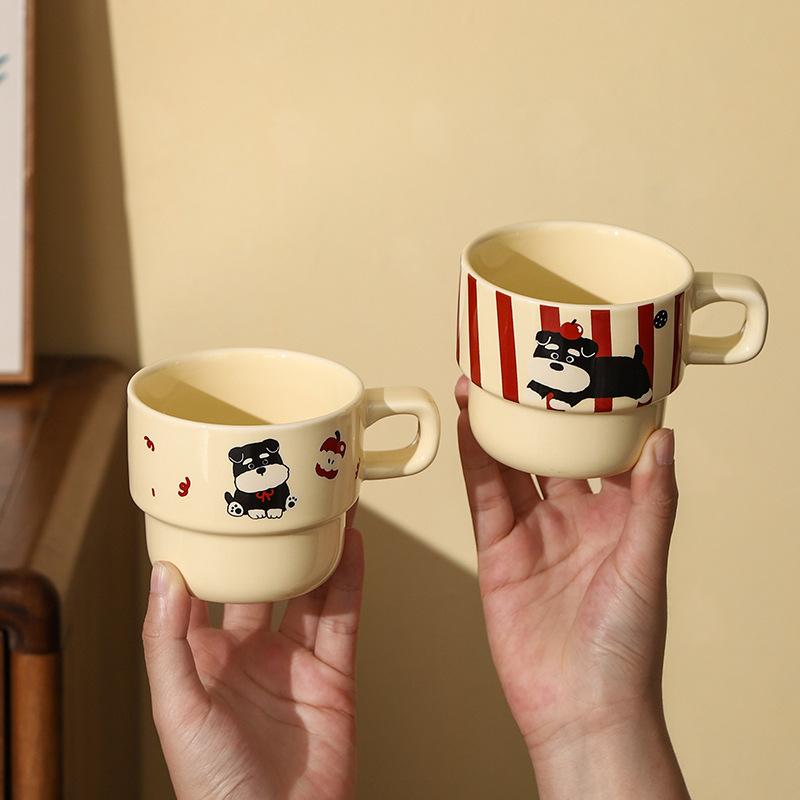Schnauzer Stacked Cup Cute Ceramic Cup Coffee Cup High Value Mug Household Drinking Cup Breakfast Cup