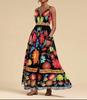 Women's V Neck Sleeveless A Line Dress Slim Fit Mid Rise Boho Floral Print Spaghetti Strap Maxi Dress