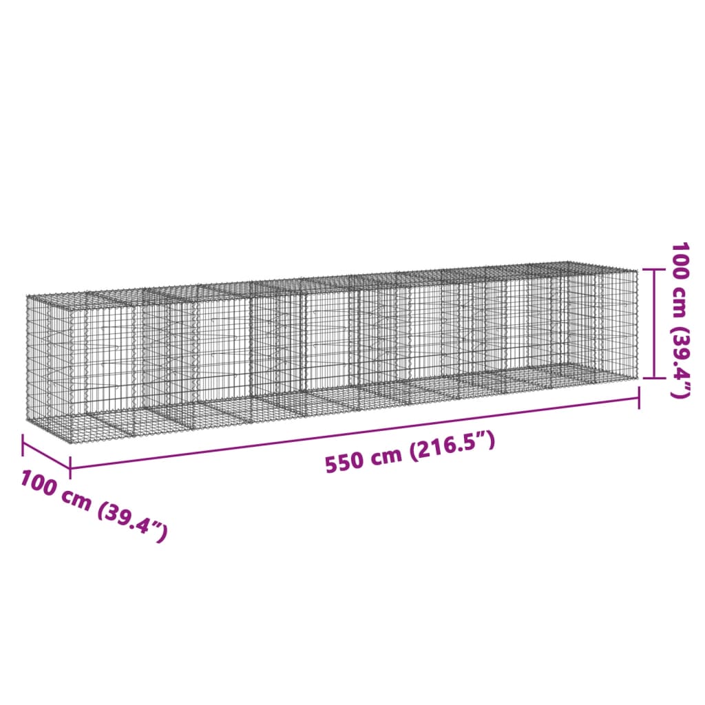 Gabion with Lid 550 X 100 X 100 Cm Galvanized Iron