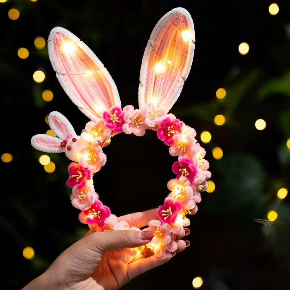 Luminous Rabbit Hair Hoop Handmade Glowing Headwear Bunny Headband Children Gift