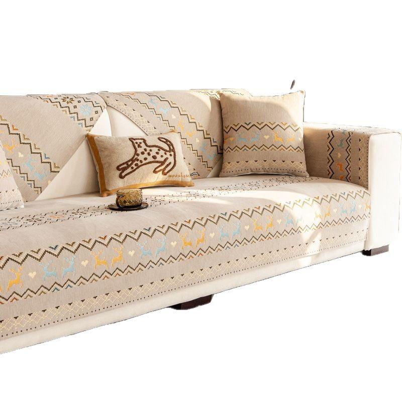 Light Luxury Chenille Jacquard Sofa Cushion Non-Slip High-End Sofa Cover Nordic Simple Thickened Seat Cushion Cover Cloth Four Seasons