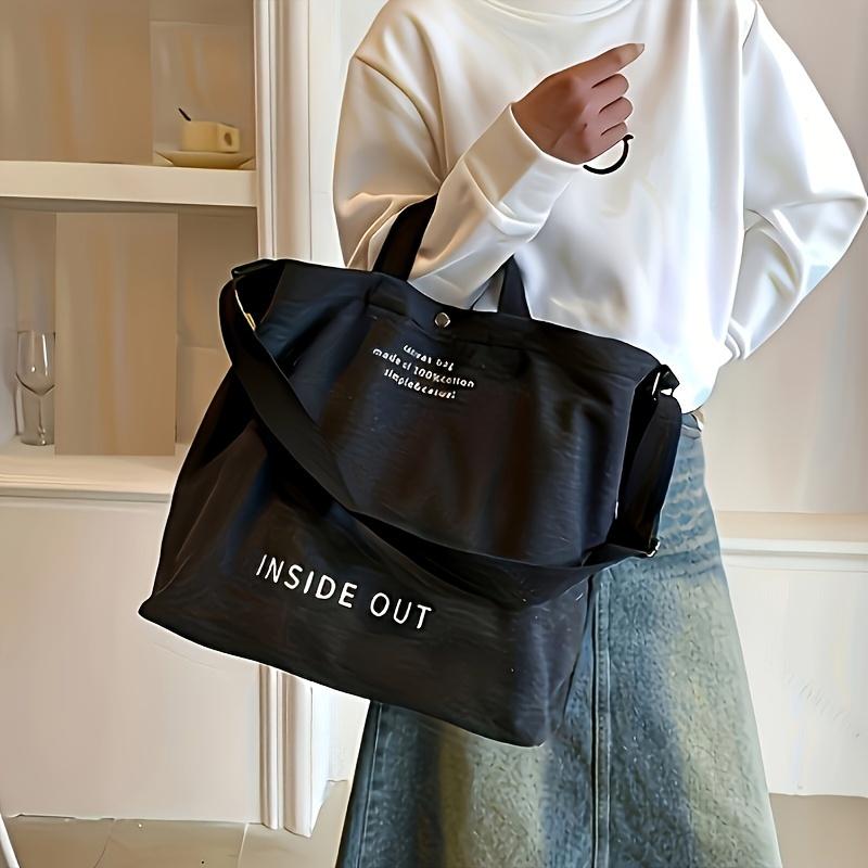 Винтажная сумка через плечо с буквенным принтом, парусиновая сумка в стиле ретро, ​​женская повседневная сумка и сумка для покупок чёрный