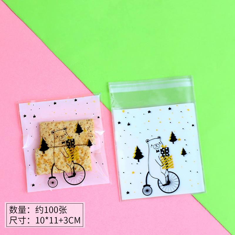100Pcs 10x10cm Christmas Series Cookie Biscuit Candy Snack Plastic Self-adhesive Xmas Party Gift Bags 10x10cm