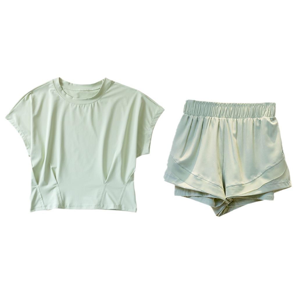 Women's Quick-Dry Yoga & Pilates Summer Top Fitness Sports Set with Round Neck