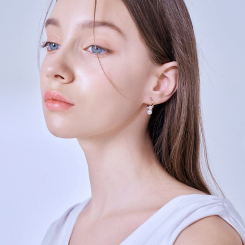 ELLE Schmuck 14K GF Welle Perle One-Touch Ohrringe ELGPEE430