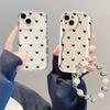 Black Dots Heart Cover For IPhone 17 Air 16 15 14 13 12 11 Pro Max 17 Pro 16e 15 Plus 13 Mini Case Love Bow Chain Silicone