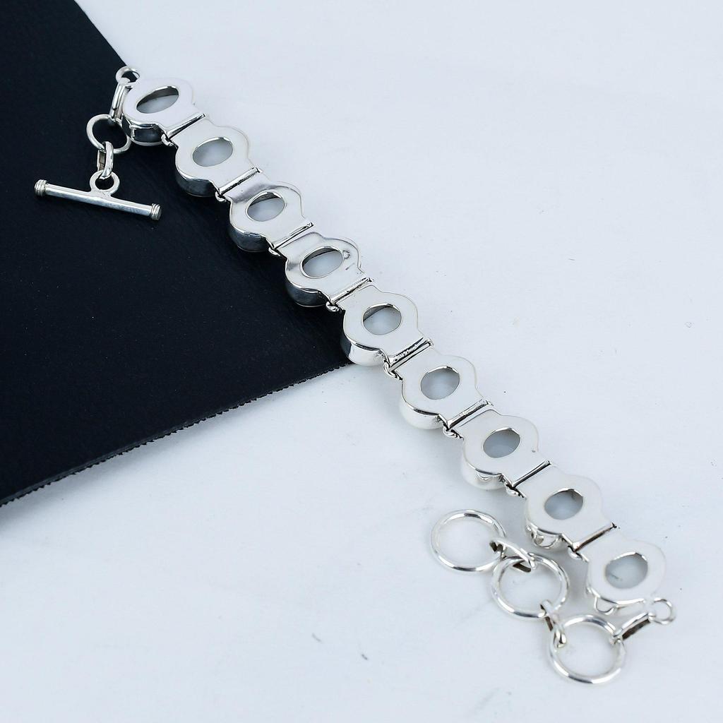 Náramek z přírodního bílého korálu, ručně vyrobený ze stříbra ryzosti 925, náramek s modrým safírem pro manželku, unisex náramek, dárek ke Dni otců