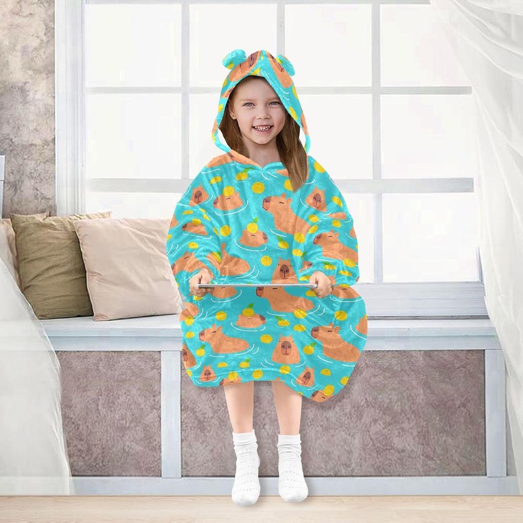 Guinea Pigs Flower Wearable Blanket Hoodie for Kids Flannel Wearable Blankets Sweatshirt 3-14YR