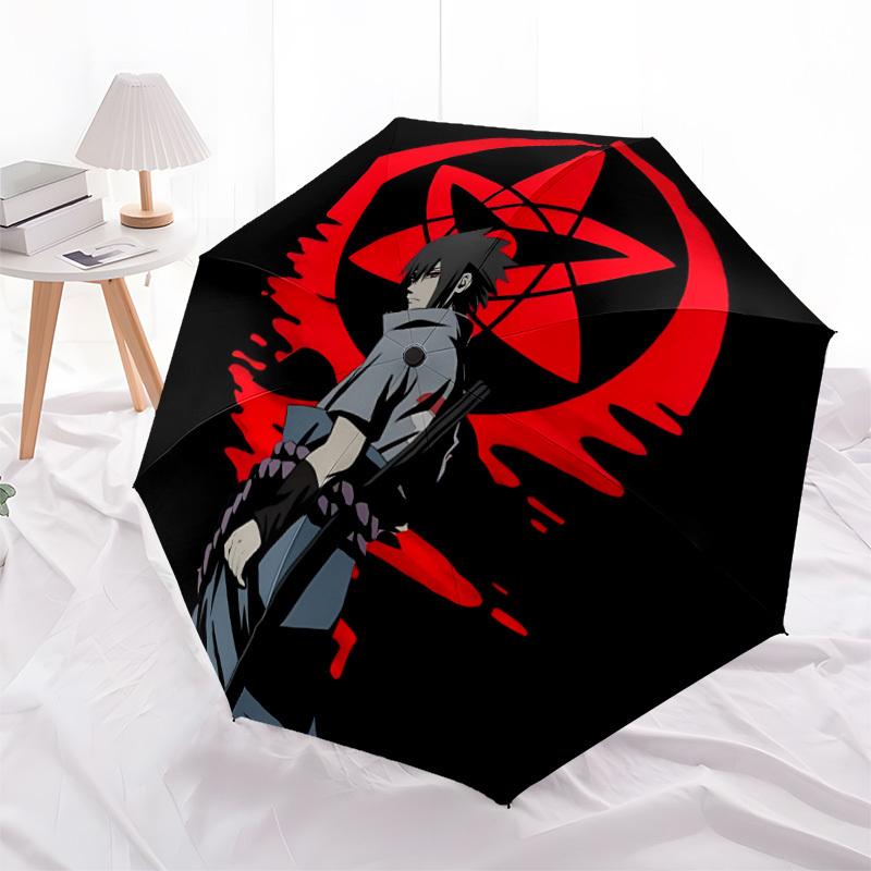 1pc Sasuke Uchiha Naruto Automatic Folding Umbrella with 8 Bones, 3-Fold Compact Umbrella, Compact Design On-the-Go Essential, casual outdoo