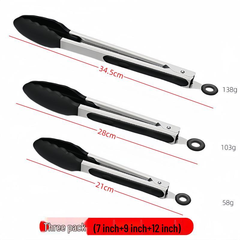High-Temperature Resistant Stainless Steel Silicone Kitchen Tongs for Stir-Frying and Grilling