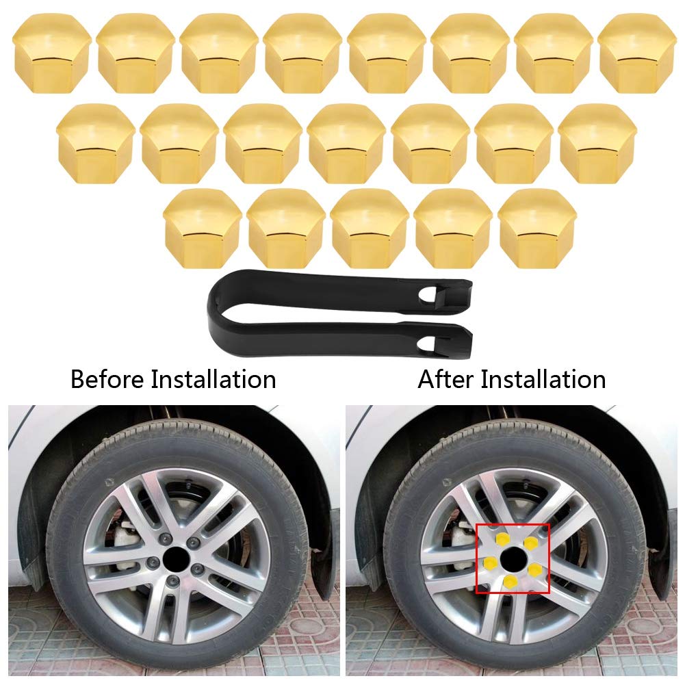 Lug Nut Covers 20pcs 17mm Universal Car Tire Wheel Hub Cover Lug Bolt Screw Cover Protective Cap Gold