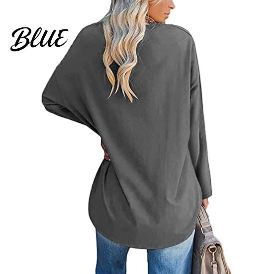 T-shirt Top V-neck Long Sleeve Mid-Length Spring Tunic Autumn Solid Color Loose Pullover Streetwear Blouse