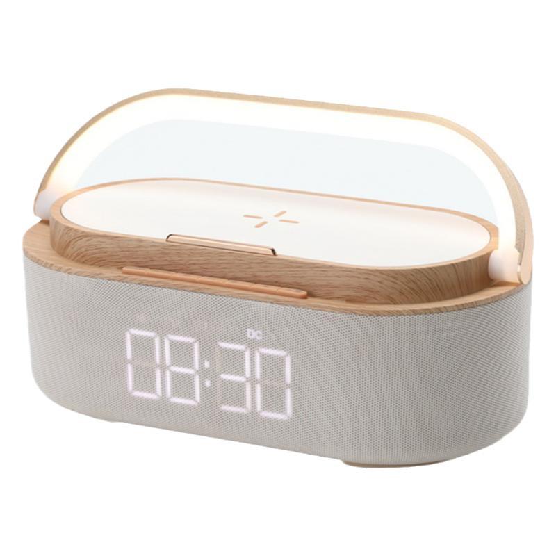 Alto-falante Bluetooth Multifuncional e Carregador Sem Fio com Despertador, Rádio e Lâmpada LED