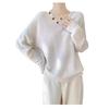 Autumn and winter new simple and versatile soft waxy bottoming knitted sweater women's loose and thin solid color V-neck pullover sweater