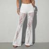 Women High Waist Lace Flare Pants Sexy Sheer See‑Through Slim Fit Long Trousers