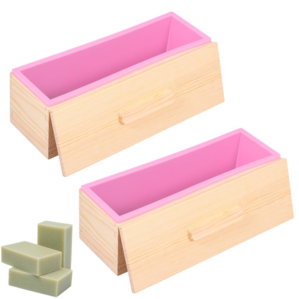 2 Pcs Rectangular Soap Mould 40 oz Handmade Soap Molds Kit with Wooden Box Easy Release Silicone Soap Mold Kit for Handmade Loaf