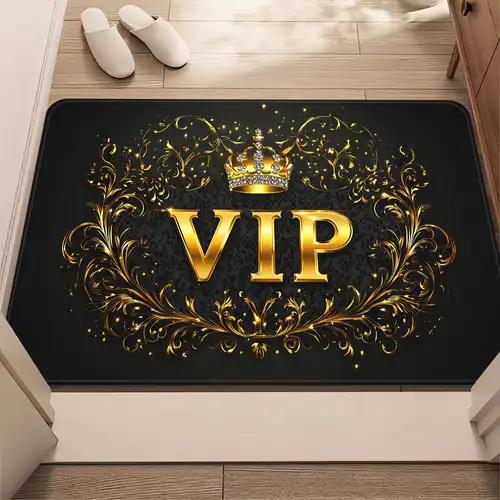 VIP Lounge Doormat Luxury Black Gold Letter Pattern Elegant Home Decor Carpet Soft Non-Slip Welcome Mat for Front Door