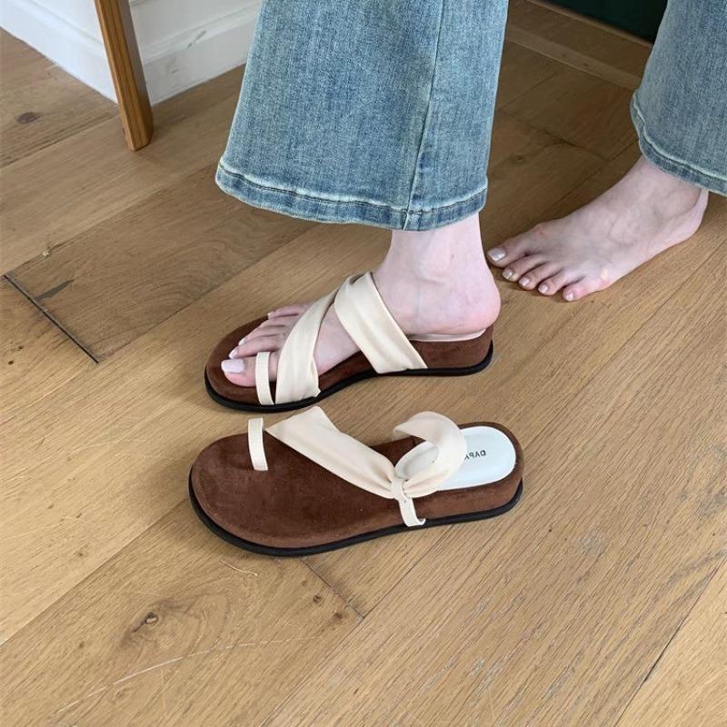Wedge heel set toe slippers women's summer new retro versatile temperament with skirt platform two wear sandals