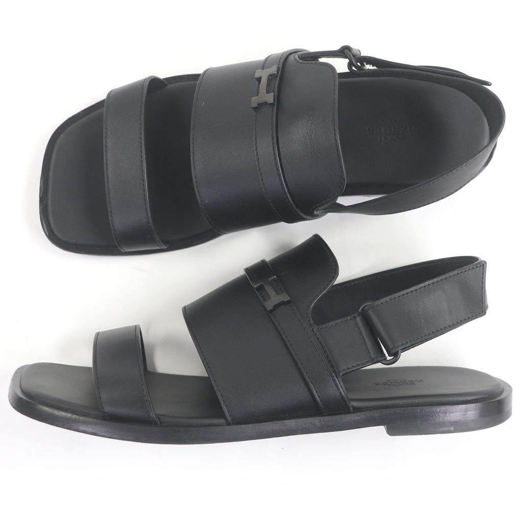 Very Good HERMES Sandals Giacomo H Logo Metal Strap Black Leather Mens 43 Used