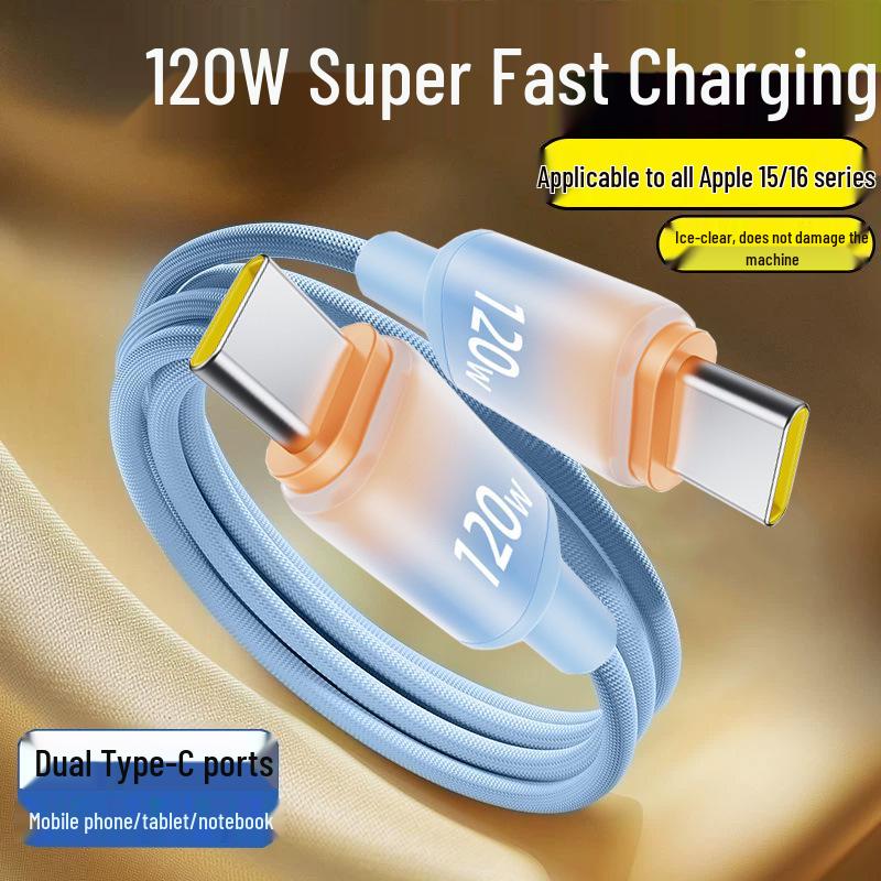120W Dual Type-C Fast Charging Cable for Apple 15/16, Huawei Honor, and Laptop 6A.