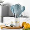 Blue Silicone Cooking Utensils Set Non-Stick Spatula Soup Spoon Eggbeater Food Clip Natural Wood Handle with Storage Box Kitchen Tools