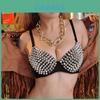 Psychedelic Festival Nail Bras Belly Dance Top With Glittering Rhinestones For Dance Shows