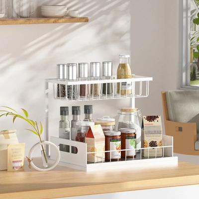 Sink 2 Tier Sliding Cabinet Basket Organizer Drawer Multi-Purpose Kitchen Bathroom Storage Rack Desktop Organization Spice Rack