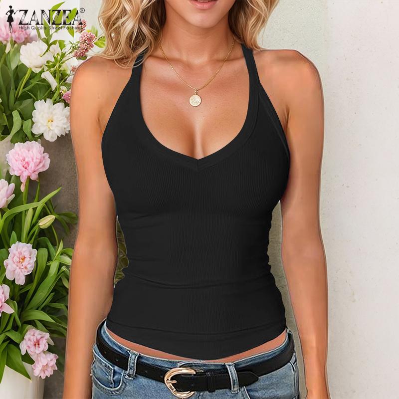 ZANZEA Women Summer Casual V-Neck Tight Sleeveless Cropped Tank Tops