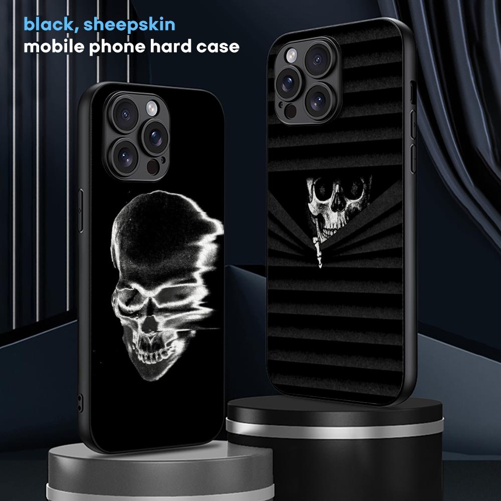 Cool Hip-hop Skull Logo Poster Phone Case For iPhone 16 15 14 13 12 11 Plus Pro Max Limited Black Hard Case Sheepskin