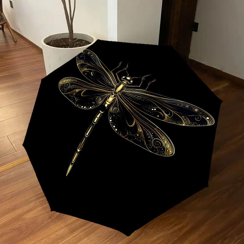 1PC Dragonfly Artwork Automatic Open/Close Umbrella with Windproof, 8-Rib Sturdy Canopy, Durable Ribs, Fashionable Design1402A