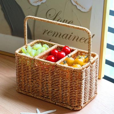 Large Capacity Woven Basket Space Saving Easy Clean Storage Tray with Handle Woven Weaving Utensil Organizer Basket
