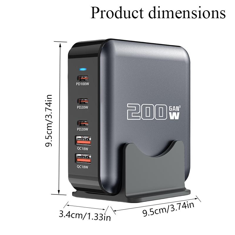 200W GaN Charger USB Multi Type C 100W Charging Station Rechargeable Universal Laptop Power Adapter Eco-Friendly Macbook Pro NEW