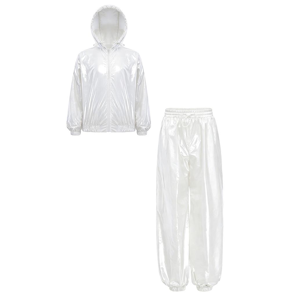 Kids Water Resistant Outfit Long Sleeve Front Zipper Drawstring Hooded Jacket Elastic Waistband Jogger Pants