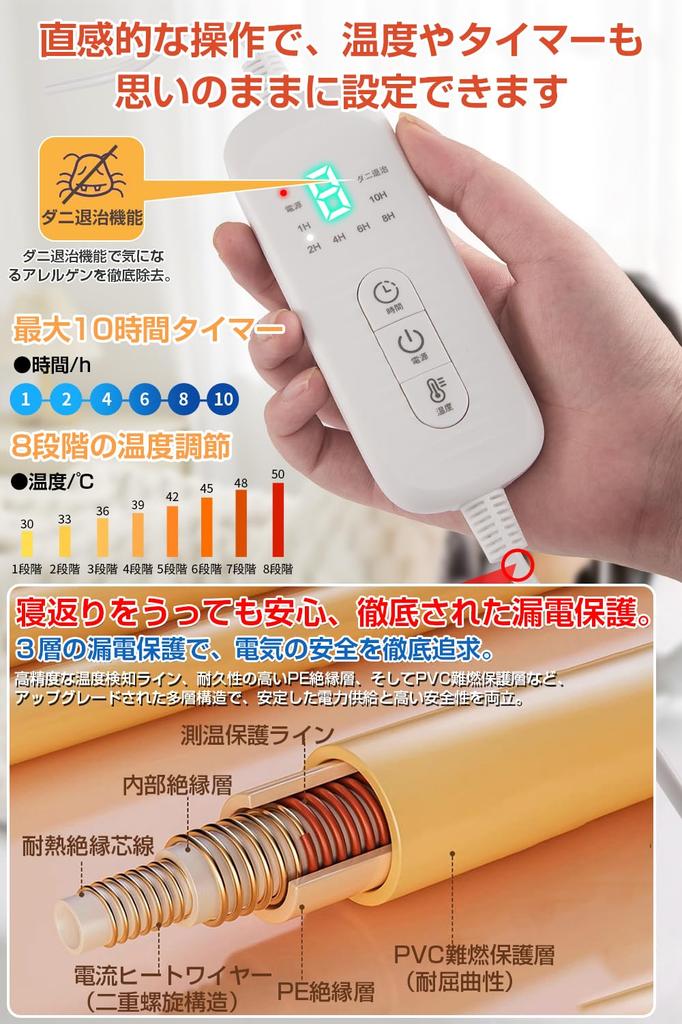 Electric Blanket, Perfect for Comforter or Bed Sheet, [Exquisite Fluffy Feel] Large Size (190 X 130 Cm), Rabbit Fur-Like Design, 8 Temperature Setting