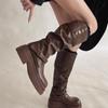 Women's Knight Boots Autumn Winter Buckle Strap Cowboy Boots Comfortable Height Increase Non Slip Mid-calf Boots