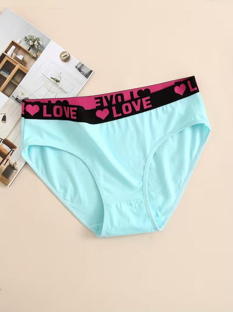 Set di 6 Mutandine da Donna a Vita Alta con Stampa Cuore e Lettere in Cotone | Morbide Traspiranti Comode Biancheria Intima Quotidiana