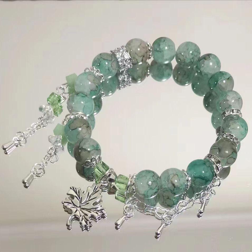 Exquisite New Chinese Style Green Beaded Pendant Bracelet For Women With Unique Design