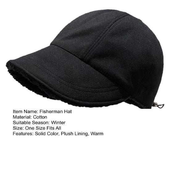 Autumn Winter Fisherman Hat Solid Color Thickened Plush Lining Baseball Hat Cold Weather Thermal Cap Outdoor Headwear