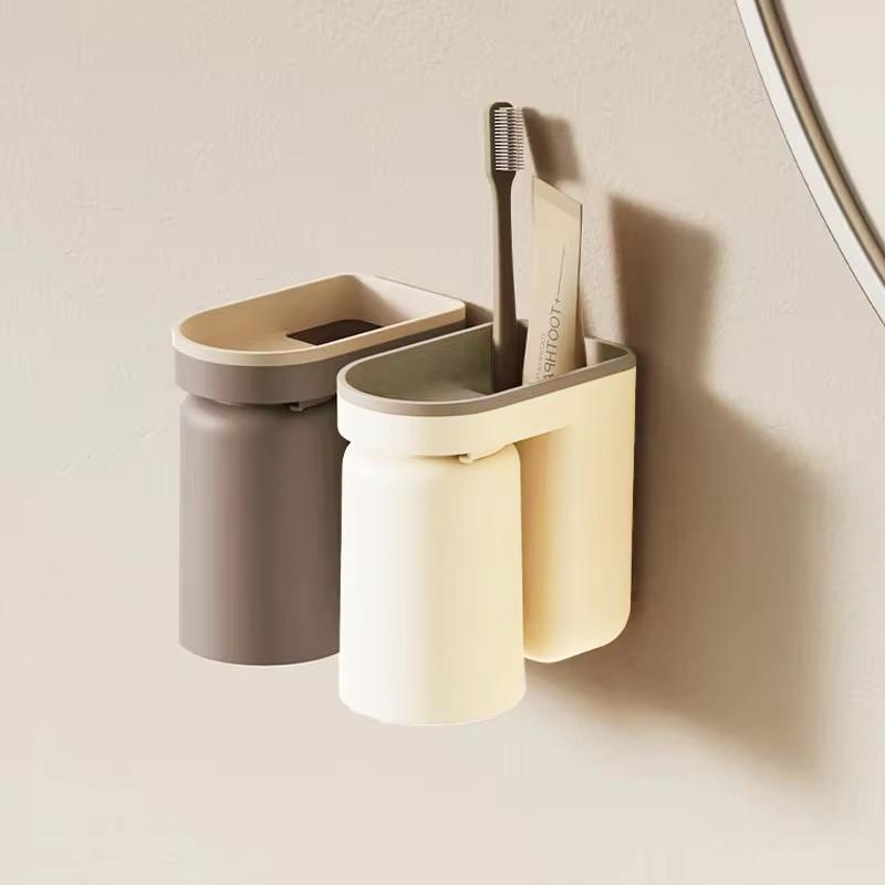 1 Stk. Innovativer Zahnbürsten-Aufbewahrungsständer Ohne Loch Leichter Luxus Mundspülbecher Bürstenbecher Wandmontierter Badezimmer-Organizer Paar