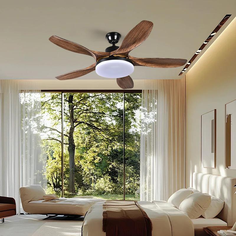 Retro Wood Grain Silent Ceiling Fan with Light for Dining, Bedroom, or Living Room